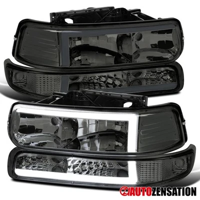 Fit 1999-2002 Chevy Silverado 00-06 Tahoe Smoke LED Bar Headlights+Bumper Lamps Foto 1 de 4