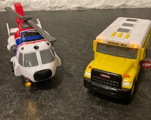 Tonka Toughest Minis 7" Fire Dept Helicopter & School Bus with sounds & lights - Picture 1 of 21