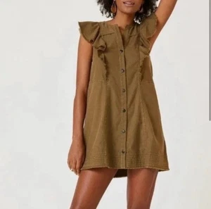 Anthropologie Pilcro Sz M Flutter Sleeve Button Front Tunic Dress Moss Green - Picture 1 of 10