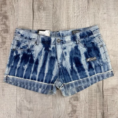 Volcom Sound Check Short Short Women's 11 Blue/White Tie-Dye Jean Denim Skate - Image 1 of 4
