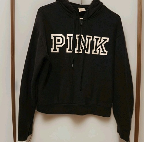 UNDERCOVER Giacca ROSA VICTORIA SECRET nera con cappuccio e zip sul davanti logo TG XS FELPA