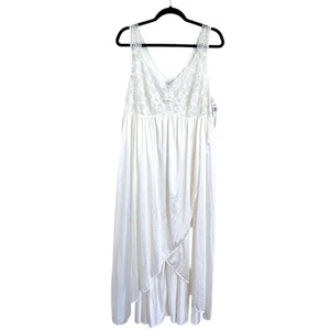 Shadowline Lace Satin Womens Nightgown Size 2X Ivory Asymmetric Dainty Feminine - Picture 1 of 7
