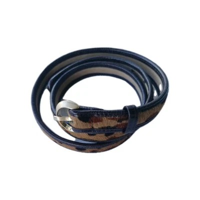 Ann Taylor Leopard Print Calf Hair Skinny Belt Women's Large Silver Tone Buckle - Image 1 of 4