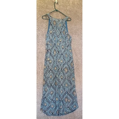 Lucky Brand синий геометрический принт макси платье женщин 2 X без рукавов с бретелью через шею - Изображение 1 из 3