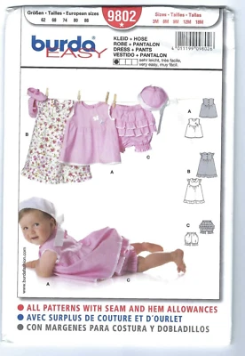 New Burda 9802 Infant & Toddler Dress Pants Pattern 3M 6M 9M 12M 18M Uncut FF - Image 1 of 2
