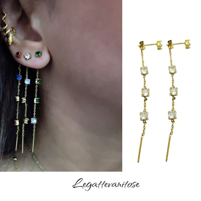 orecchini saliscendi puno luce colorati. 2 PZ orecchini Plac. Oro In Vari Colori - Immagine 1 di 4