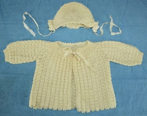 Abrigo chaqueta y gorra vintage para bebé infantil, lana de ganchillo, años 60  - Imagen 1 de 7