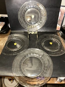 Set of 4  Vintage 1960s TIFFIN Glass 8” SALAD PLATES, Delicate Floral ETCHED - Picture 1 of 7
