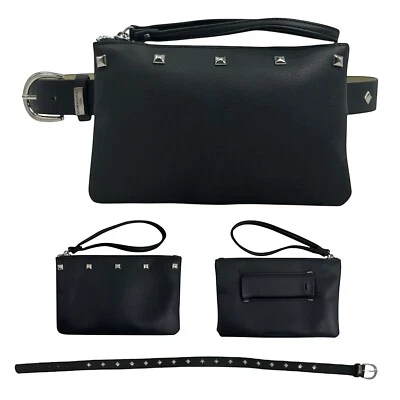 STONE MOUNTAIN Womens S Leather Belt Bag Wristlet Studded Crossbody Pouch Wallet - Image 1 of 4