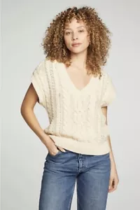 Chaser NWT Women’s Size Small Cable Knit Sweater Vest Ivory Deep V Neck - Picture 1 of 6