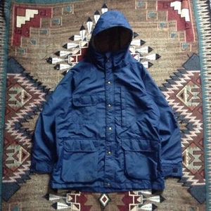 Vtg Woolrich Woman Flannel Lined Blue Parka Hood Jacket Size Large Made in USA - Picture 1 of 7