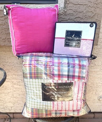 6pc Twin/Twin-XL Set ~ HILFIGER Patchwork Comforter+Sham & NAUTICA Sheets+Pillow - Image 1 of 4