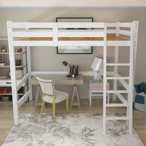 High Sleeper With Ladder Single Loft Bunk Bed Frame White Wooden Sleeping Bed - Picture 1 of 7