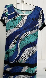 AA Studio AA Womens Dress Sz 10P Multicolor Blue Teal Short Sleeve Knee Length - Picture 1 of 5