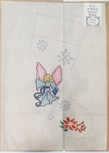 Vintage Al Weiss Hand Painted Needlepoint ANGEL SNOWFLAKES Stocking 21" - Picture 1 of 6