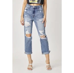 Risen size 15/32 high rise light wash distressed boyfriend jeans new with tag - Picture 1 of 7