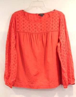 Top con ojales de mezcla de lino mercantil J Crew para mujer talla L túnica órgano manga larga Foto 1 de 4