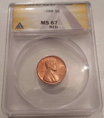 1966 ANACS MS 67 RED BUSINESS STRIKE LINCOLN CENT ** OUTSTANDING - LOOKS MS68 ** - Image 1 of 4