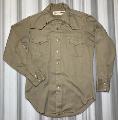 Camisa Vintage Cintas Marrom Pérola Snap Manga Longa TAMANHO Médio Reg - Imagem 1 de 4