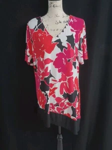 Susan Graver Knit Floral Short Sleeve Top Blouse Size L z85 - Picture 1 of 13