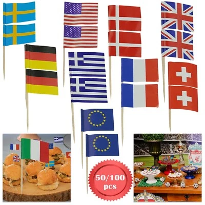50/100x International Flag Cocktail Sticks Cupcake Sandwich Party Food Decor - Image 1 of 4