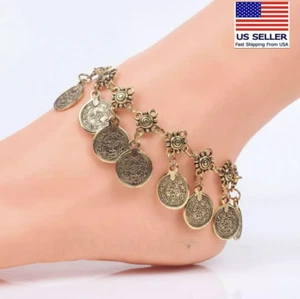 Fashion Women Chain Ankle Bracelet Retro Metal Tassel Coin Pendant Anklets 0750 - Picture 1 of 7