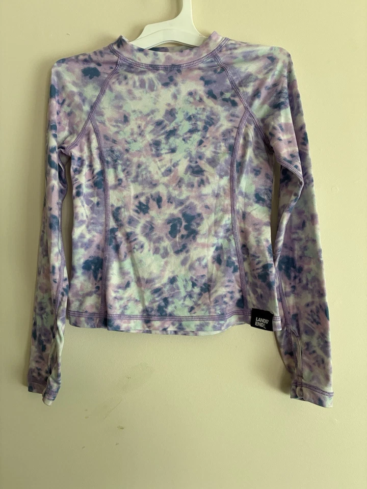 Lands' End Kid Girls Soft Tie Dye Polyester Long Sleeve Crewneck Shirt Purple XS - Image 1 of 4