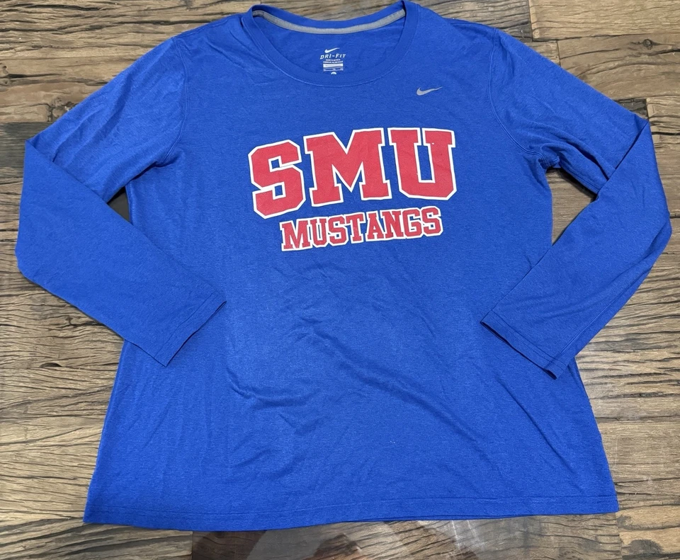 SMU Nike Mujeres Adulto XL Azul Manga Larga Camiseta Mustangs Fútbol Universidad Foto 1 de 4