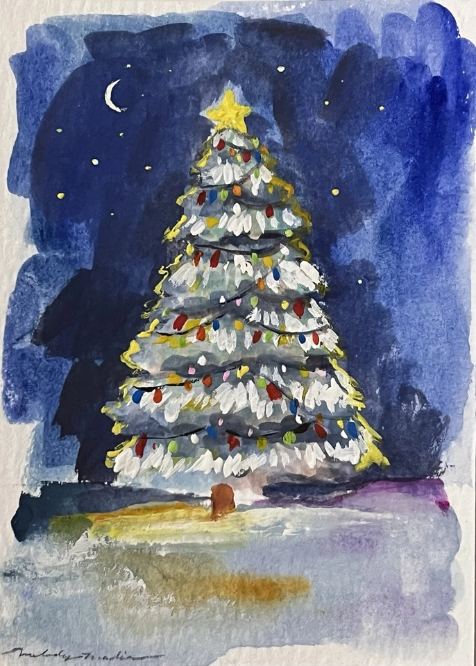 ACEO Original Art, Christmas, Christmas tree, Winter, Snow, watercolor - image 1 of 1