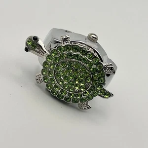 Strada Silver Tone Green Crystals Encrusted Ring Watch Working New Battery - Picture 1 of 7