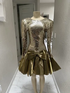 Dave And Johnny Vintage Mini Sequins Dress Formal Homecoming Gold Bow Small - Picture 1 of 18