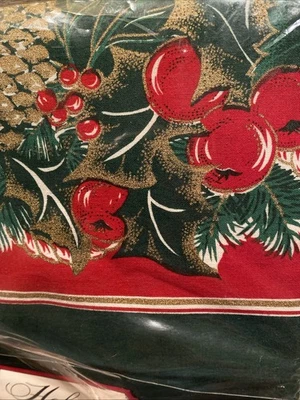 Holiday Home Statement Winter Green Pinecone Berry 52”x70” Tablecloth NEW Decor - Image 1 of 4