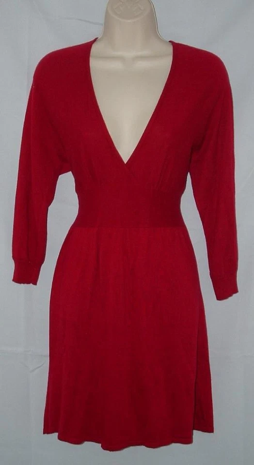 EXPRESS Red Sz Small Soft Stretchy Empire Waist Lightweight Sweater Mini Dress - Image 1 of 4