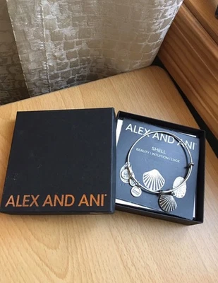 Alex and Ani SEA SHELL расширяемый браслет Rafaelian серебро ~ с картой и коробкой - Изображение 1 из 4