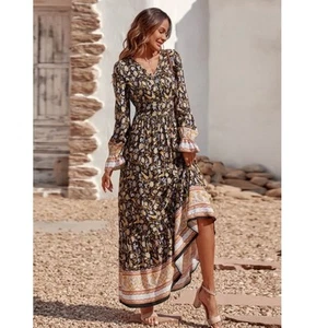 Maxi Vestido Boho Cottagecore Verano Floral Manga Volantes - Imagen 1 de 7