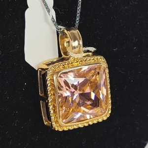 Sterling Silver Chain & Silver Square Pendant W/ Pink Crystal 18" 23g - Bild 1 von 14