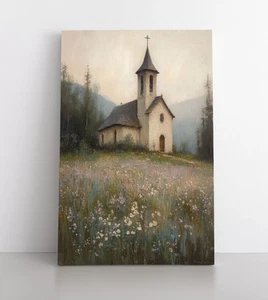 Impresión de pintura de flores de primavera de iglesia antigua sobre lienzo enmarcado, silenciosa neutra vintage - Imagen 1 de 16