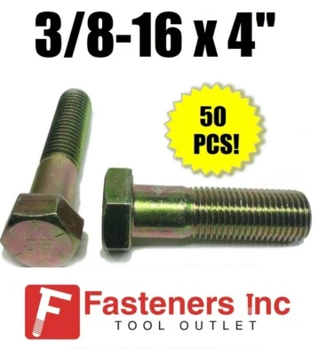 BRIGHTON BEST (Qty 50) 3/8-16 x 4" Hex Bolt Zinc Plated Grade 8 Cap Screw Partial Thread
