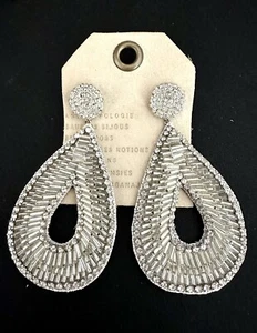 Anthropologie Statement Beaded Earrings / Silver Color lightweight - Picture 1 of 3