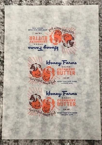 Vintage Butter Wrapper Honey Farms Wisconsin WI NOS Unused 1940s Original Old - Picture 1 of 4