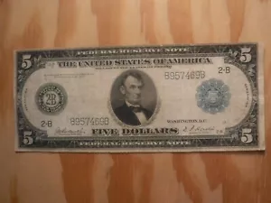 Numéro de série à 6 chiffres 5 $ FRN 1914 New York, NY - Photo 1/9