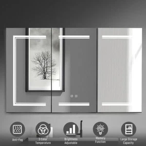 48 Inch Bathroom Mirror Cabinet Lighted Medicine Cabinet with Dimmable LED Light - Picture 1 of 12