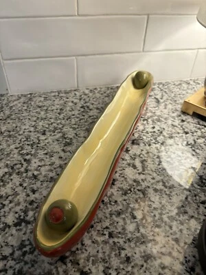 Bella Casa By Ganz 16.5" Olive Boat Appetizer Tray Bowl Server Hand Painted - Image 1 of 4