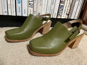 Intentionally Blank LEATHER BOOTS Green ANKLE BOOTS Block Heel SQUARE TOE Sz 9 - Picture 1 of 20