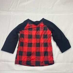 Boy's WINTER HOLIDAY Red Black Plaid Long Sleeve t-shirt Size 3 - 6 Months