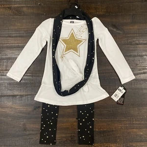 NWT Star Ride Girls Outfit sz 6X Tunic Sweater & Legging Set w/Scarf Gold Stars - Picture 1 of 5