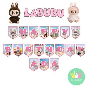 Labubu Monsters PERSONALISED Banner Bunting Flag. Party Lolly Bag Cake Balloon - Picture 1 of 3