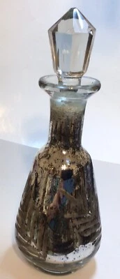Botella de vidrio de mercurio vintage jarra tapón de cristal diseño helecho dorado Foto 1 de 4