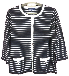 SC001022- JONES NEW YORK Women's Cotton Cardigan Sweater 3/4 Sleeve Striped PL - Picture 1 of 7
