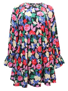SimplyBe Smock Dress BLACK FLORAL Plus Sizes 16 18 20 22 30 32 - Picture 1 of 2